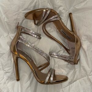 Steve Madden Sweetest Gold Rhinestone Strappy Heels 6.5